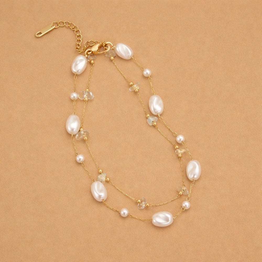 18K Gold Pearl Anklet